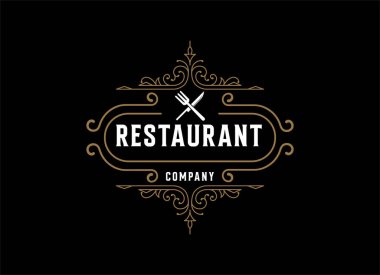 Logo Şablonları 'nda Monogramlı Elementler ve Restoranlar, Kulüpler, Butikler, Kafeler, Otel Kartları için Flourish Süslemeleri var. Vektör illüstrasyonu
