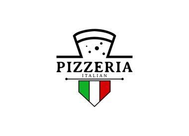 İtalyan pizzacısının logosu. Modern tarz parlak minimalist pizza restoranı vektör sembolü