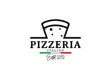 İtalyan pizzacısının logosu. Modern tarz parlak minimalist pizza restoranı vektör sembolü