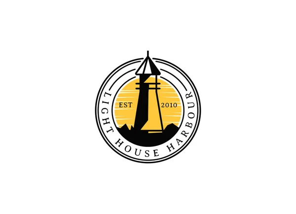 Deniz feneri, Beacon logosu ikonu. Vektör İllüstrasyonu. Modern doğrusal basit logot şablonu. Deniz fenerleri ve okyanus dalgaları.