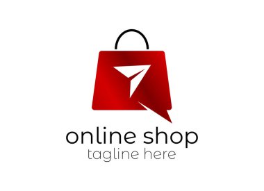 Çevrimiçi Dükkan Logosu Şablon Tasarlıyor. Alışveriş arabası ve alışveriş çantası kombinasyonu logo tasarım konseptinin çizim vektör grafiği. Ticari, indirimli, indirimli ya da mağaza web elementleri için mükemmel. Şirket amblemi