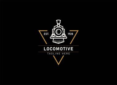 Lokomotif logo illüstrasyon, vintage tarzı amblemi