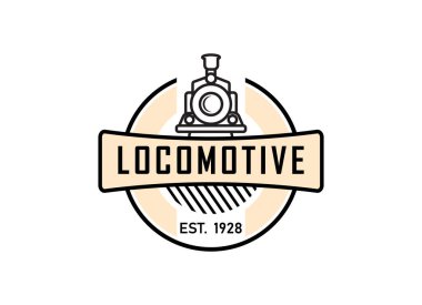Lokomotif logo illüstrasyon, vintage tarzı amblemi