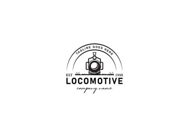 Lokomotif logo illüstrasyon, vintage tarzı amblemi