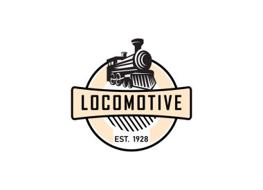 Lokomotif logo illüstrasyon, vintage tarzı amblemi