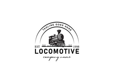 Lokomotif logo illüstrasyon, vintage tarzı amblemi