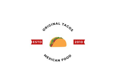 Tacos logo tasarımı vektör çizimi. Sosisli sosis silueti, restoran menüsü ve kafe rozeti için iyi. Klasik tipografi logografi şablonu.