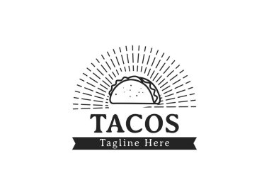Tacos logo tasarımı vektör çizimi. Sosisli sosis silueti, restoran menüsü ve kafe rozeti için iyi. Klasik tipografi logografi şablonu.
