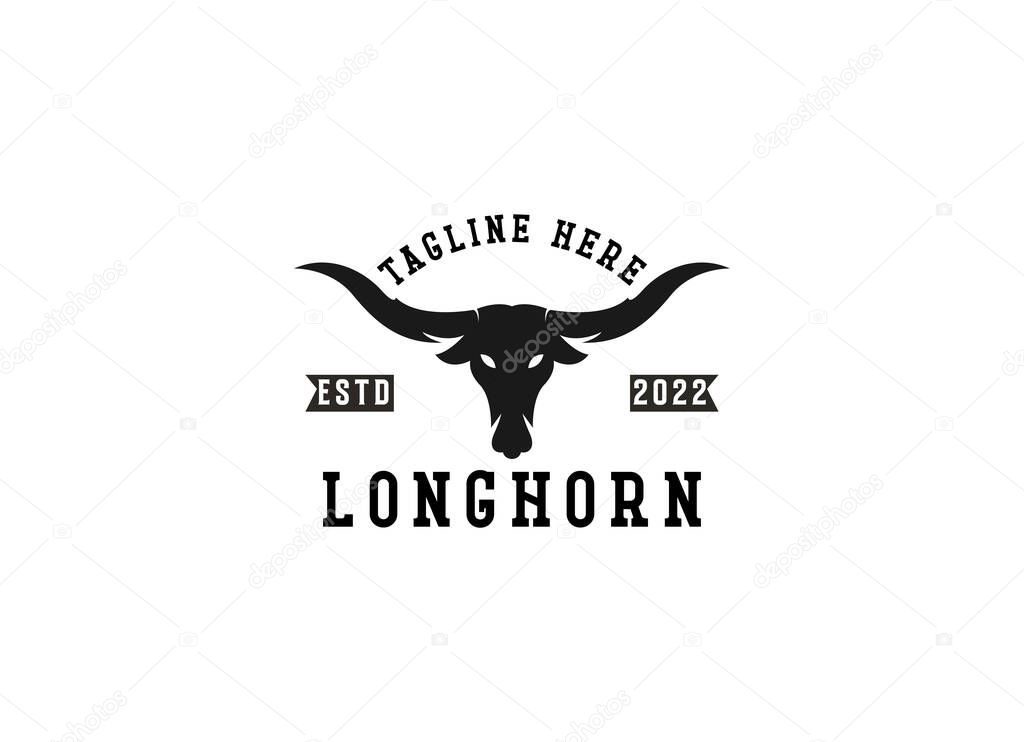 Vintage classic bull longhorn logo design template