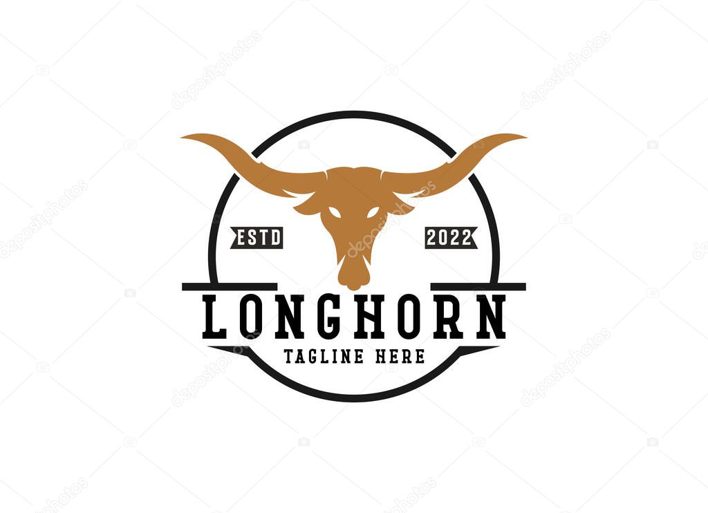 Vintage classic bull longhorn logo design template
