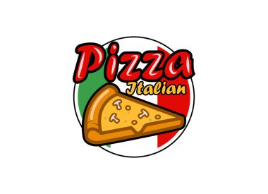 Restoran ve fast food için İtalyan pizza vektör logosu. Teslimat servisi pizza.