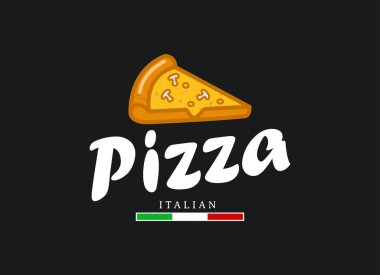 Restoran ve fast food için İtalyan pizza vektör logosu. Teslimat servisi pizza.