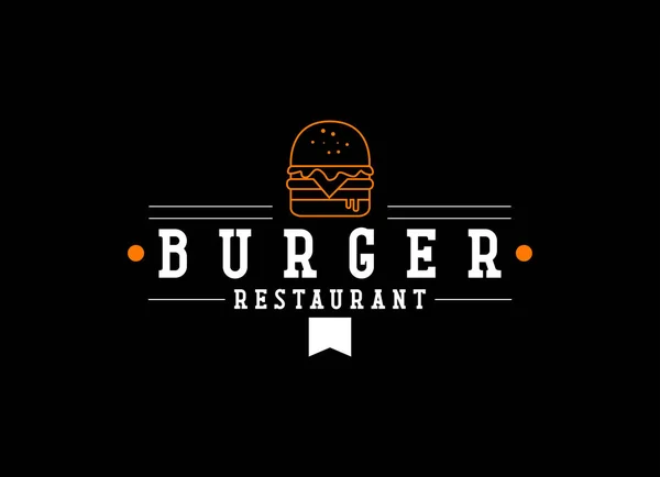 Ručně Kreslené Vektorové Logo Burger Černém Pozadí — Stockový vektor