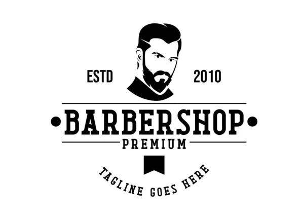 Vintage Barbershop Logo Vorlage Retro Stil Mit Bärtigen Mann Und — Stockvektor