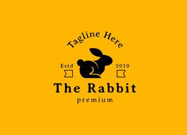 Tavşan Logosu Tasarım Şablonu Simge Retro Vektör İllüstrasyonu