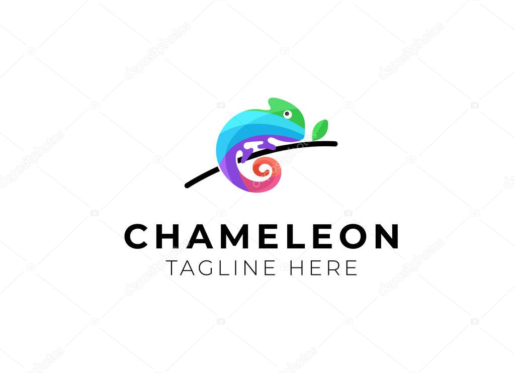 Colorful chameleon logo design vector