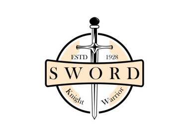 Kılıç Şövalyesi Logosu Tasarımı. Knight İmparatorluğu vektör logosu