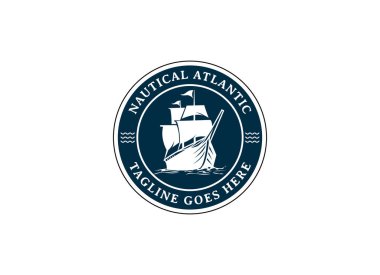 Klasik Retro Yelkenli Gemi Logosu Tasarımı. Denizci, Denizci, Deniz Logosu Tasarımı