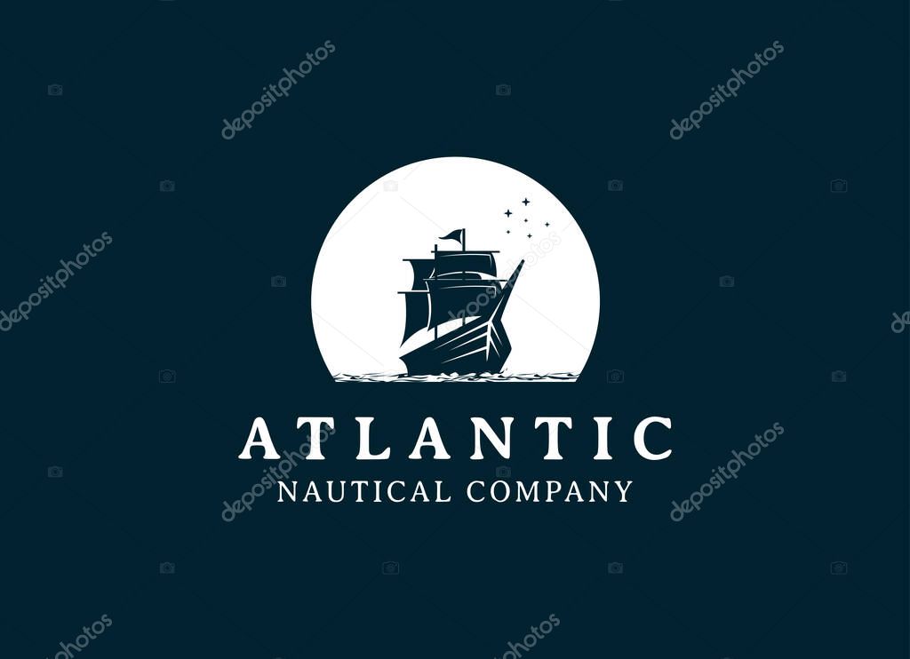 Vintage Retro Sailing Ship Logo Design. Sailor, Marine, Nautical logo design