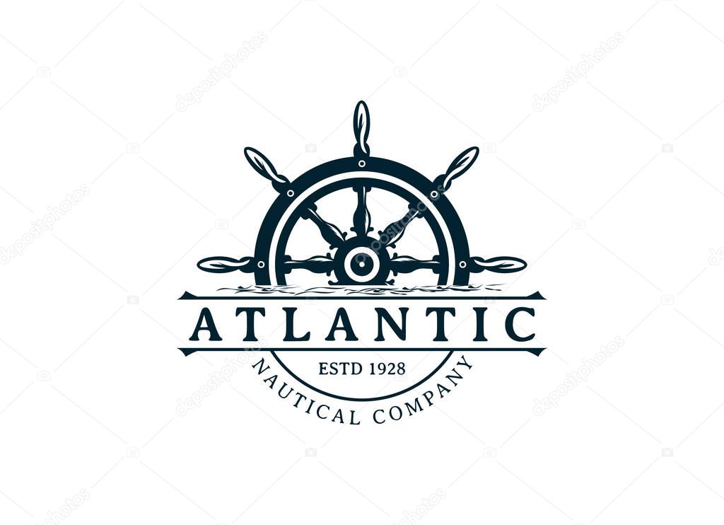 Nautical, sail, marine, adventure logo design in vintage style