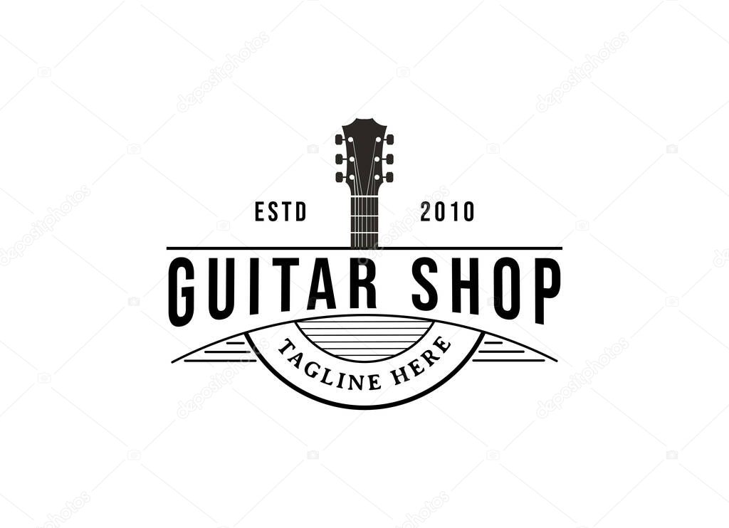 Vector guitar shop logo. Music icons for audio store, branding or poster. Guitar Logo Design