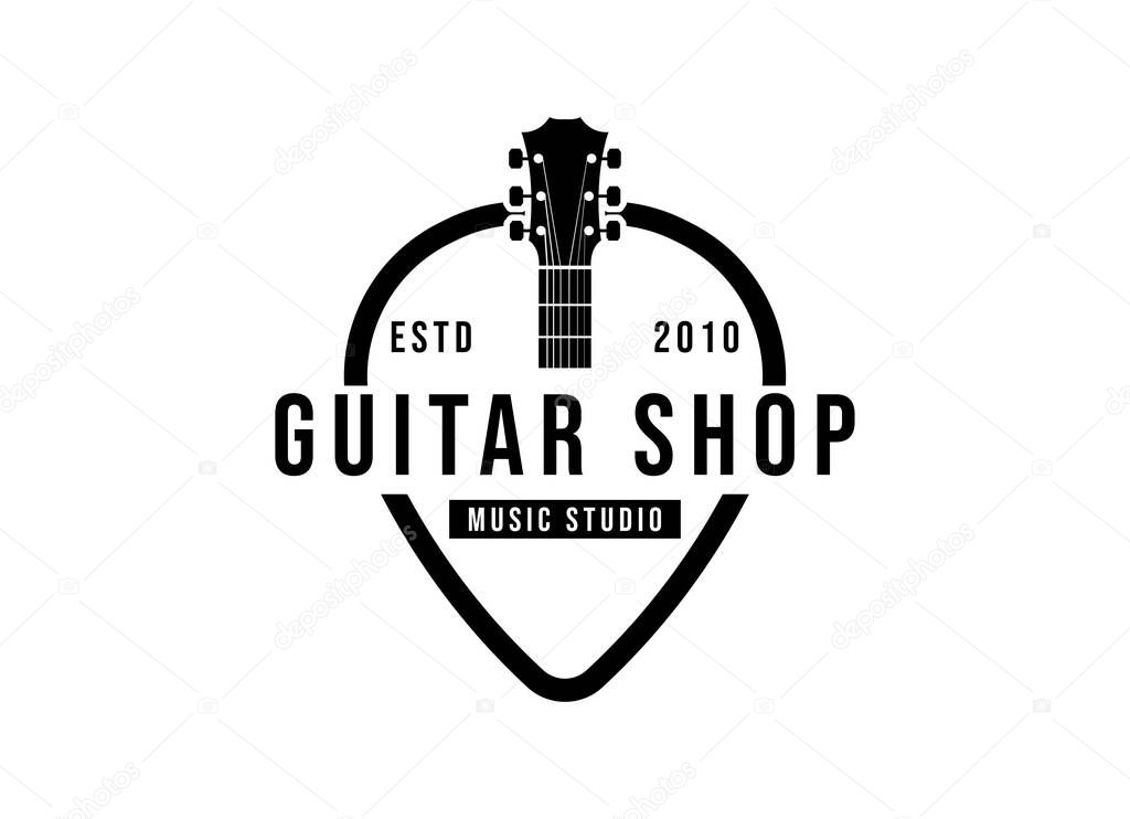 Vector guitar shop logo. Music icons for audio store, branding or poster. Guitar Logo Design