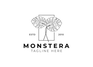 Monstera logo tasarım sembolü vektör şablonu