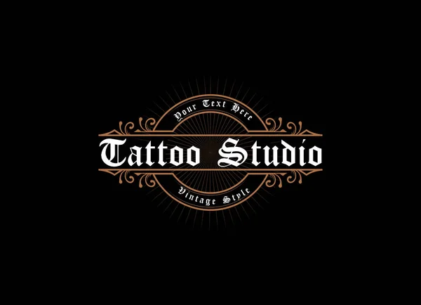 Klasyczne Logo Ramki Etykieta Antyków Nadaje Się Studia Tatuażu Fryzjera — Wektor stockowy