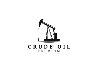 Vintage Retro Crude Oil Maden Pompa Makinesi Siluet Logo Tasarımı