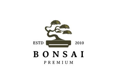 bonsai logo design silhouette icon vector