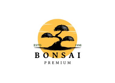 bonsai logo design silhouette icon vector