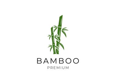 Vektör logosu, etiketi veya amblemi suluboya elle çizilmiş yeşil bambu bitkisi. Spa ve güzellik salonu kavramı, Asya masajı, kozmetik paketi, mobilya malzemeleri.