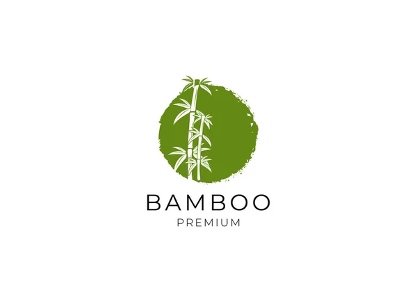 Logo Vettoriale Etichetta Emblema Con Pianta Bambù Verde Disegnata Mano — Vettoriale Stock