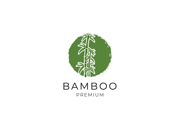 Logo Vettoriale Etichetta Emblema Con Pianta Bambù Verde Disegnata Mano — Vettoriale Stock