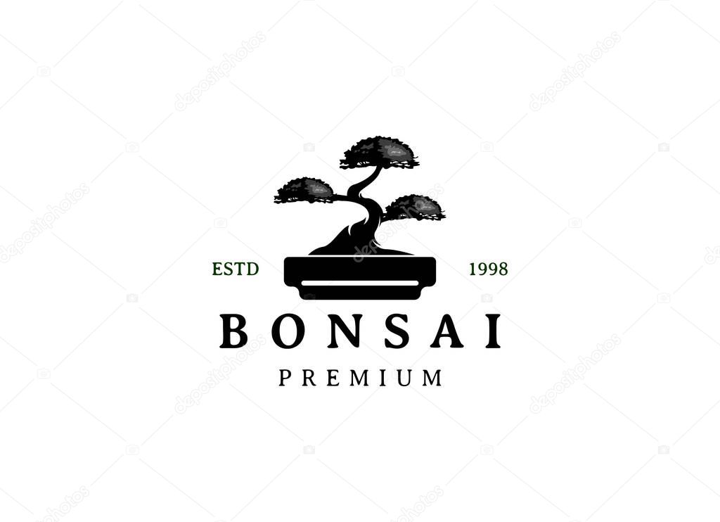 Bonsai logo design silhouette icon vector