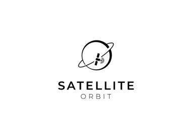 Uydu logo şablonu. Uydu için iletişim teknolojisi logosu kavramı