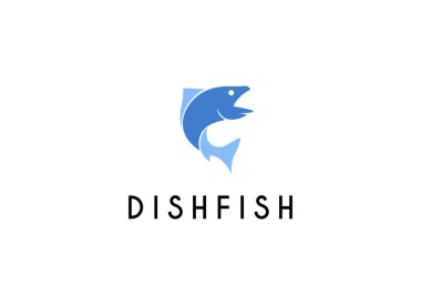 Çizgi tasarım vektörü, restoran logosu, balık ve daire şeklinde balık logosu