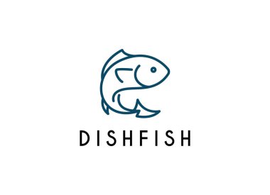 Çizgi tasarım vektörü, restoran logosu, balık ve daire şeklinde balık logosu
