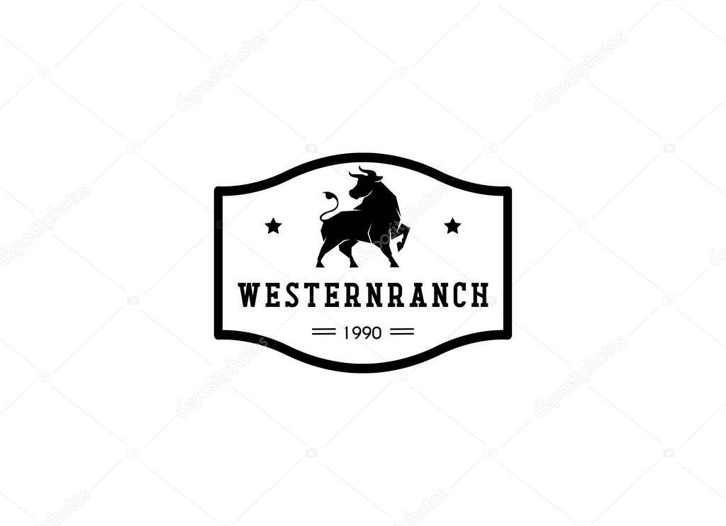 Vintage classic bull longhorn logo design template