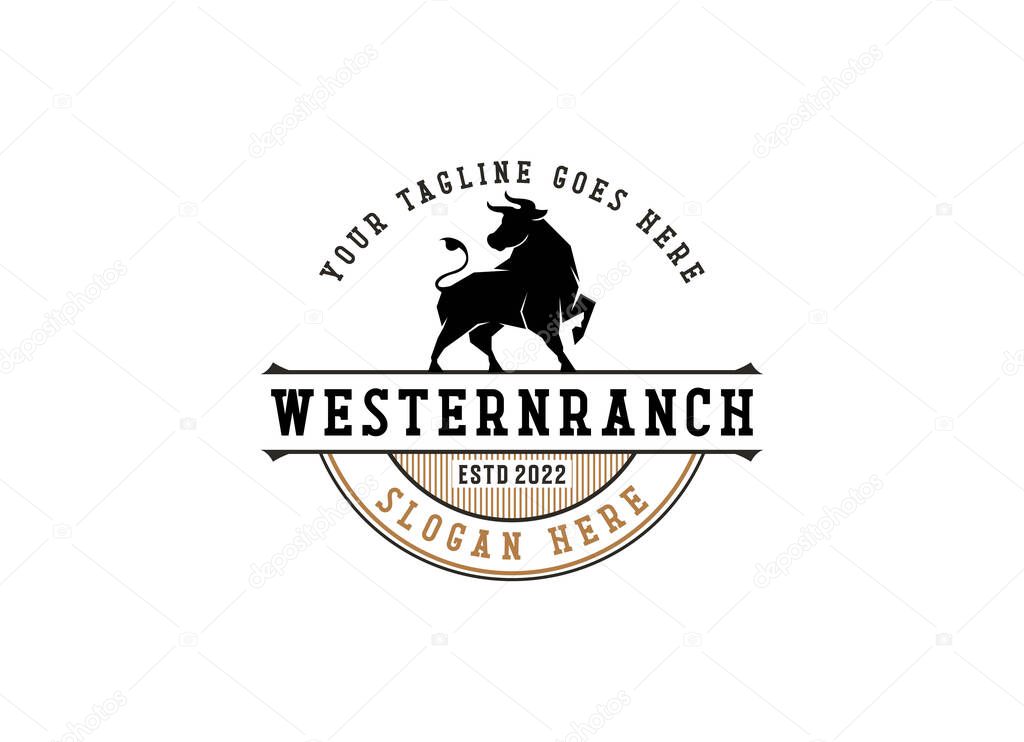 Vintage classic bull longhorn logo design template