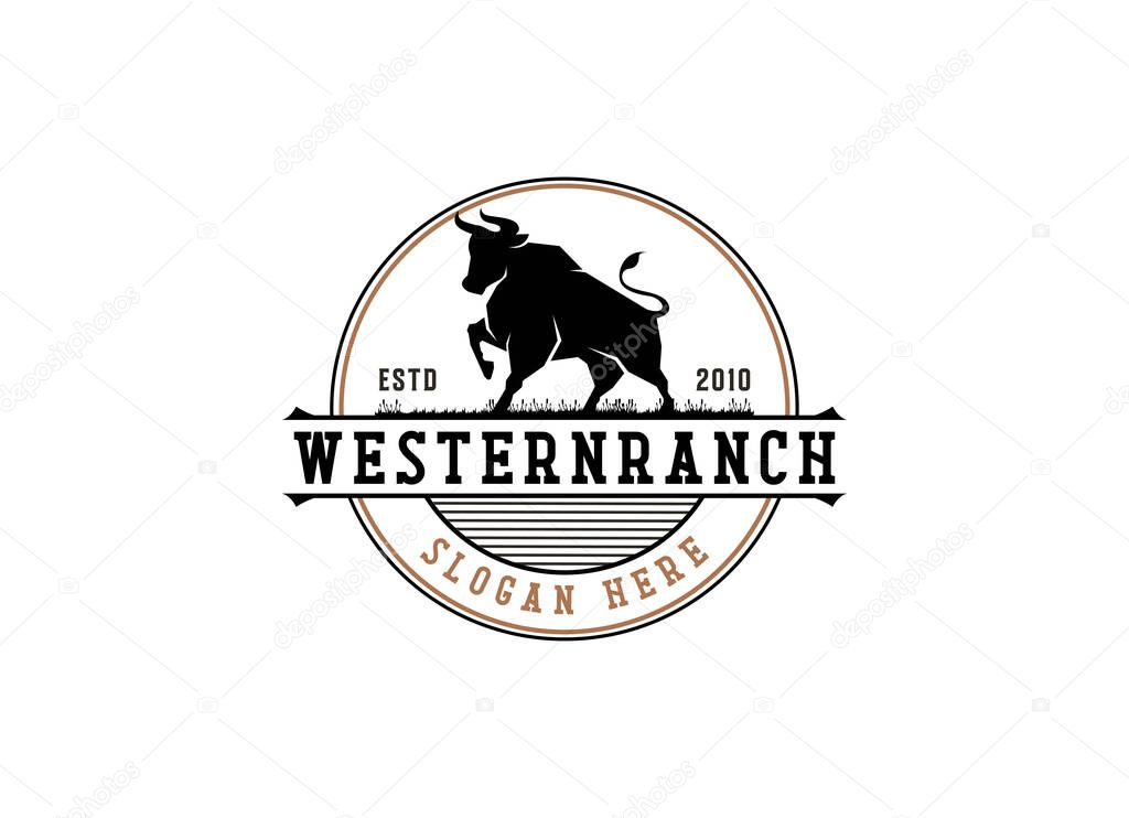Vintage classic bull longhorn logo design template