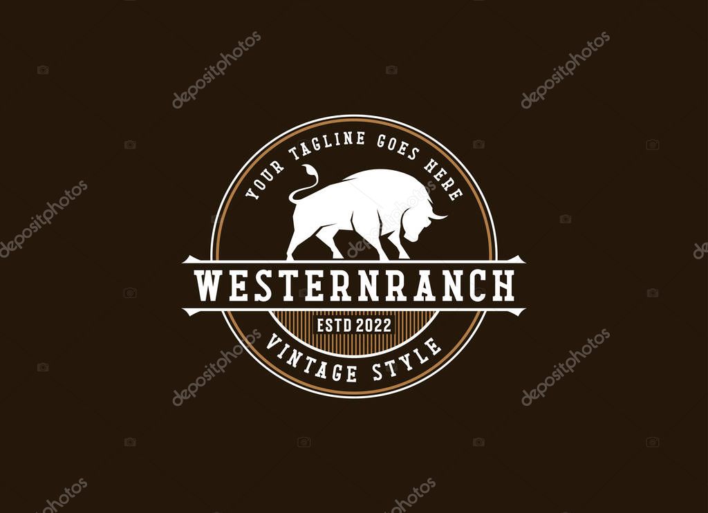 Vintage classic bull longhorn logo design template