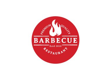 Barbekü noktası logo restoranı. Izgara, köy ve bar vektör logosu