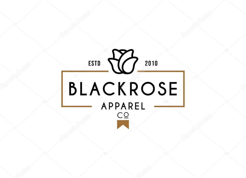 Modern apparel cloth logo design. Black rose logo design template.