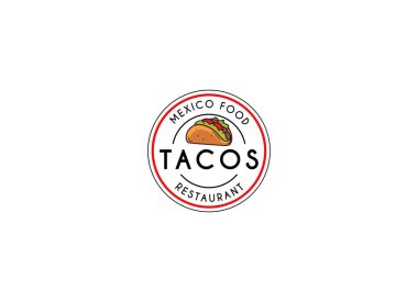 Tacos amblemi gıda logosu tasarımı. Meksika taco logosu tasarımı