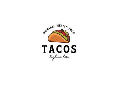 Tacos amblemi gıda logosu tasarımı. Meksika taco logosu tasarımı