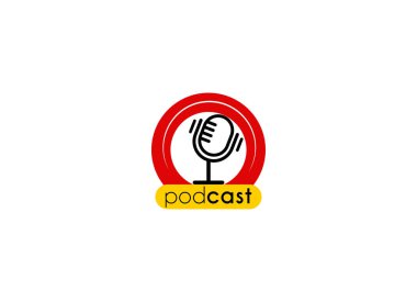 Mikrofon ve konuşma simgesi kullanarak Podcast veya Radyo Logosu tasarımı