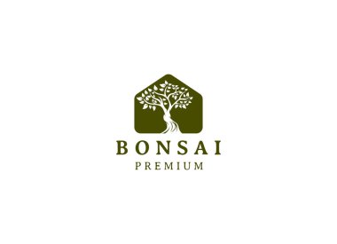 Klasik Bonsai Ağacı Logosu Tasarımı İlham Verici. Estetik bonsai ve saksı bitkilerinin vektör çizimi. Çin ve Japon kültüründen Bonsai ağacı Otel retro marka logosu için marka kimliği.