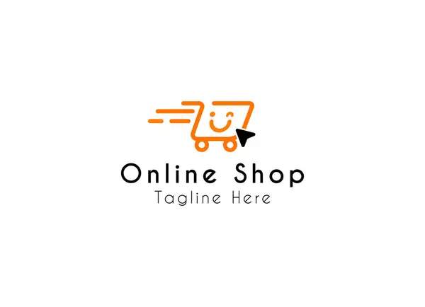 ミニマリストでシンプルなオンラインショッピングロゴのアイコンデザイン オンラインショップのロゴ — ストックベクタ