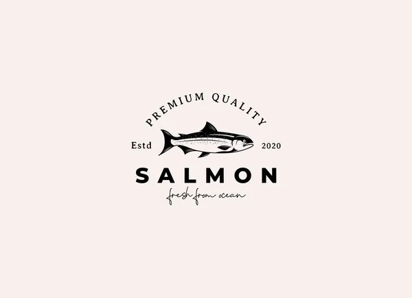 Lachs Fisch Logo Meeresfrüchte Etikett Abzeichen Vektor Aufkleber Herunterladen Stockillustration